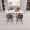 Scalable MDF modern dining table and chair set, suitable for 2-6 people, white dining table and modern brown dining chair 4-piece set, medieval dining