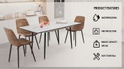 Scalable MDF modern dining table and chair set, suitable for 2-6 people, white dining table and modern brown dining chair 4-piece set, medieval dining