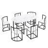 TOPMAX Modern 7-Piece Dining Table Set with Faux Marble Compact 55Inch Kitchen Table Set for 6, Black+White