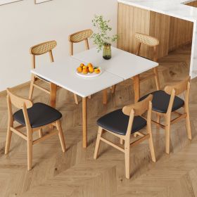 Table and chair set. White sintered stone tabletop, rubberwood legs, foldable computer desk, foldable desk. Solid wood dining chair with small curved (Color: as Pic)