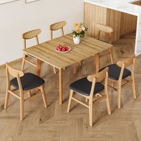 Wood colored MDF desktop with rubber wooden legs, foldable computer desk, foldable office desk, solid wood dining chair with small curved back and PU (Color: as Pic)