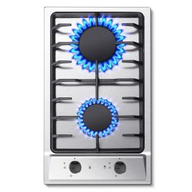 Gas Cooktop 12 Inch, Bulit-in Propane Stove 2 burner, Stainless Steel /Tempered Glass Gas Stove Top, 2 Burner Propane Cooktop, NG/LPG Convertible RV S (Material: 12inch (Stainless Steel ))