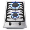 Gas Cooktop 12 Inch, Bulit-in Propane Stove 2 burner, Stainless Steel /Tempered Glass Gas Stove Top, 2 Burner Propane Cooktop, NG/LPG Convertible RV S