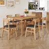 Wood colored MDF desktop with rubber wooden legs, foldable computer desk, foldable office desk, solid wood dining chair with small curved back and PU